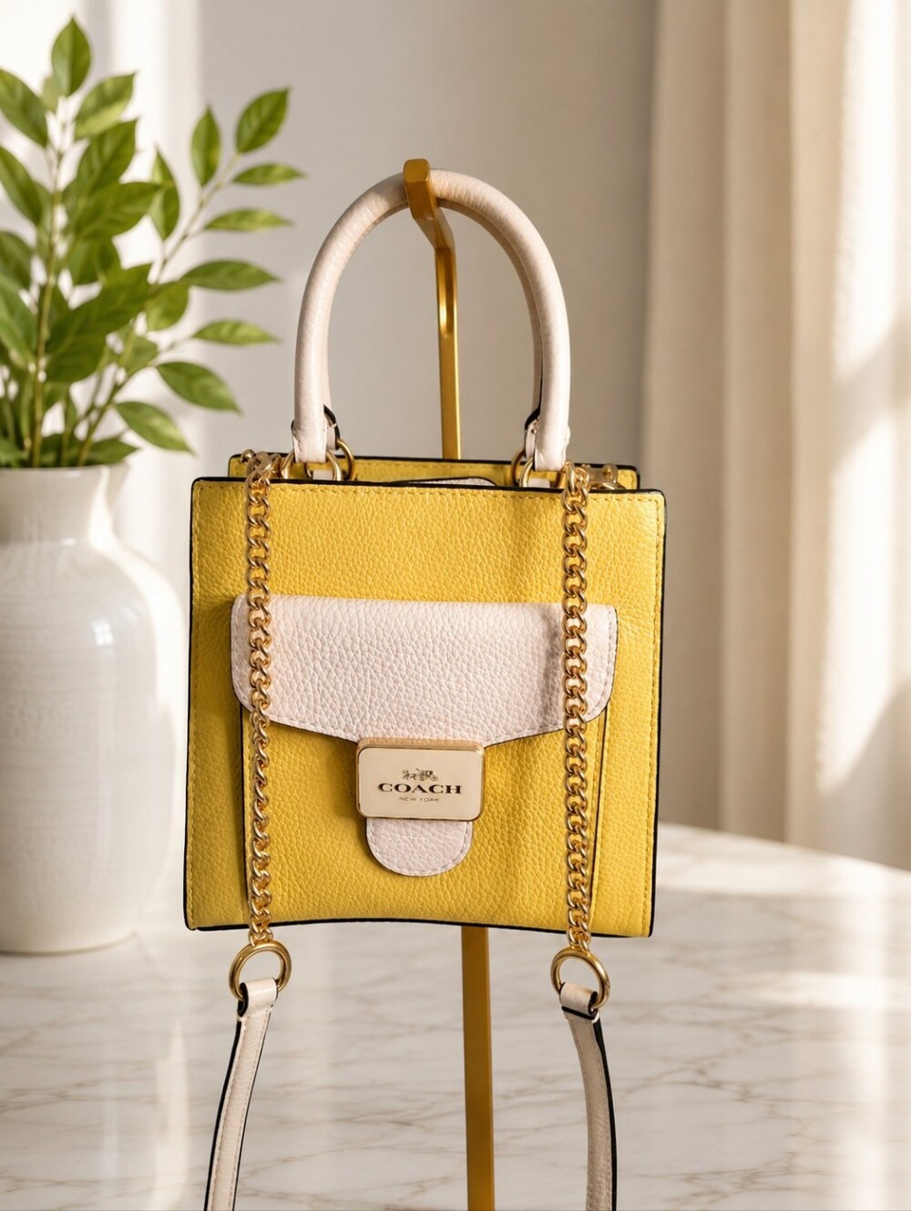 Coach Mini Crossbody In Colorblock Retro Yellow/ Chalk EUC - Picture 1 of 6